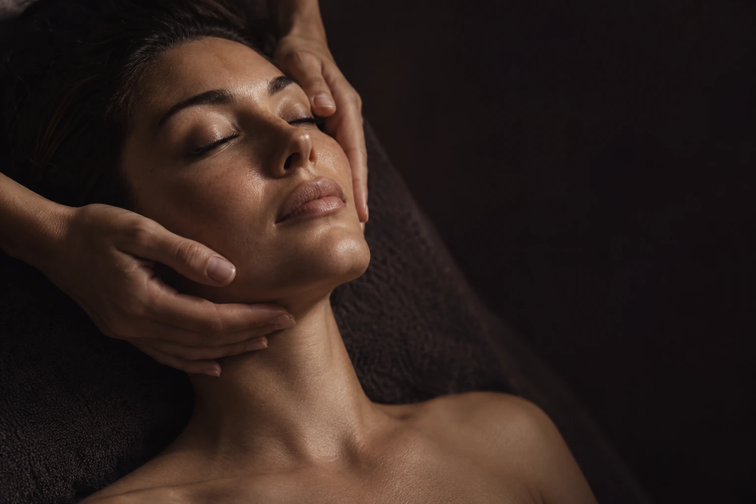 A woman relaxing during a facial treatment